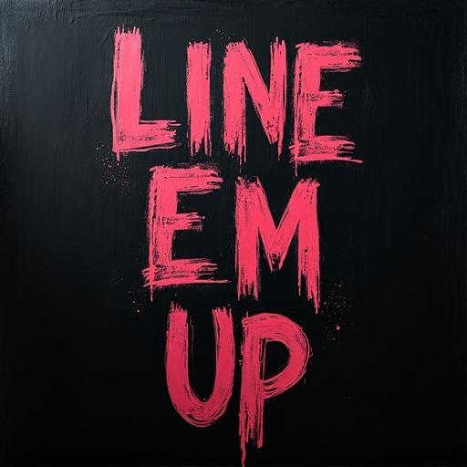 Dark album cover featuring bold text. The text says 'LINE EM UP'. Designed for DJ Blocktronixx. Artistic style uses bright pink paint against a black background. Captures hip hop culture.