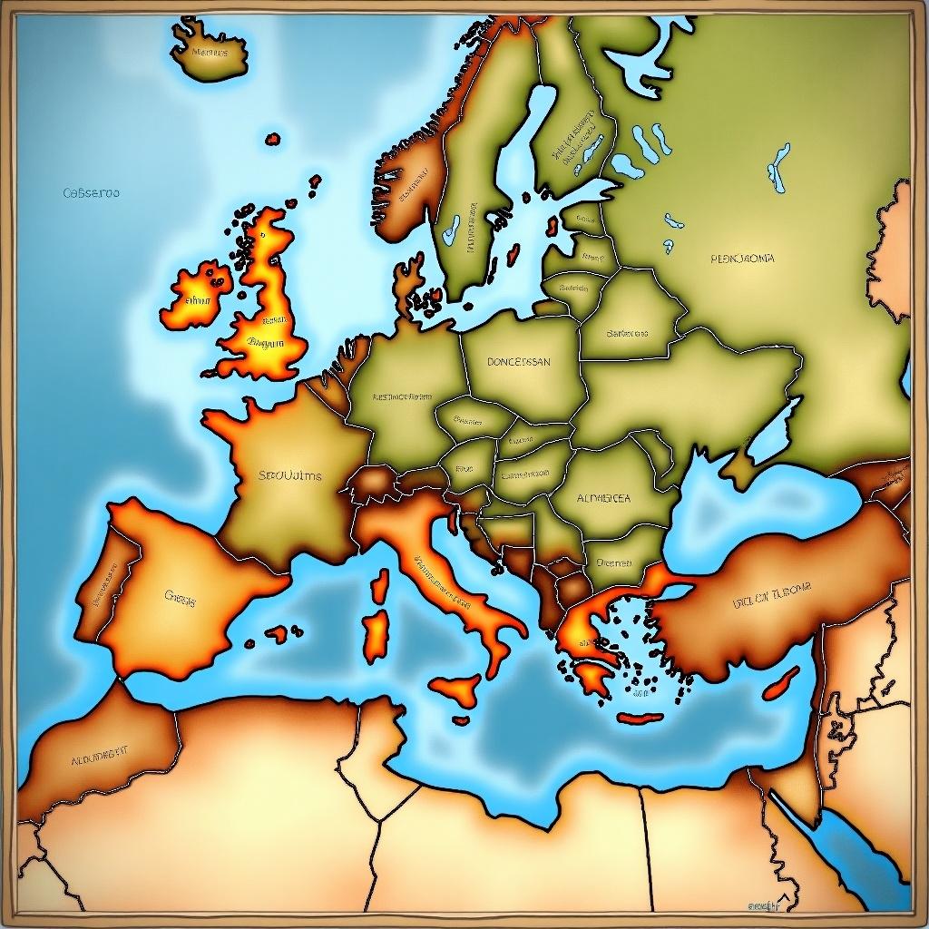 Detailed map of Europe showing regions significant to Alexander the Great highlighting historical areas of interest rich in ancient history.