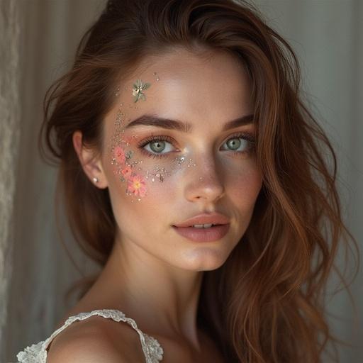 Photo of a beautiful fantasy lady modeling. Attractive and elegant posture. The focus on hair and upper body. Soft natural lighting during the photoshoot.