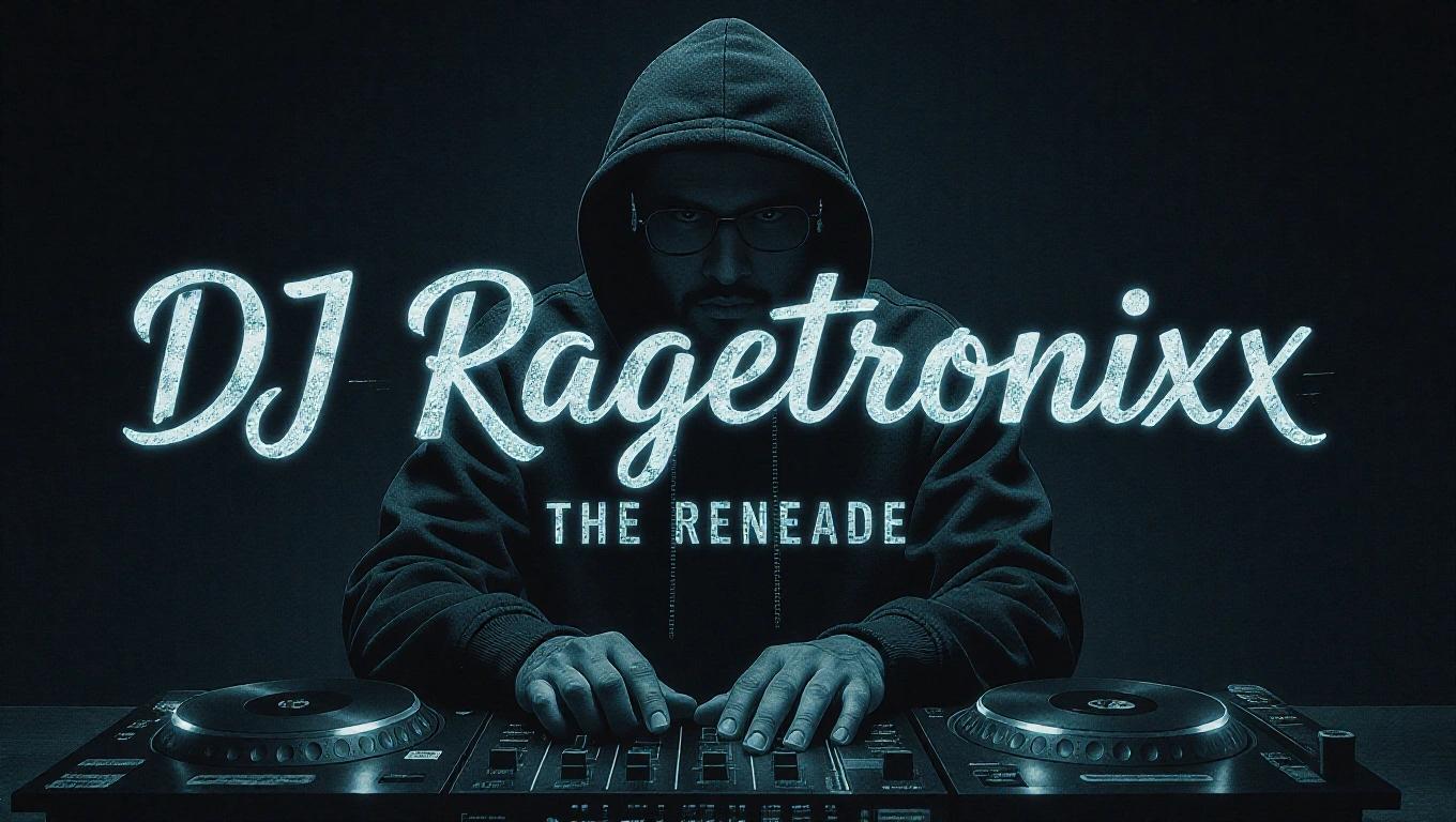 A dark artistic hip hop album cover displaying text DJ Ragetronixx in a cool font with subtitle The Renegade