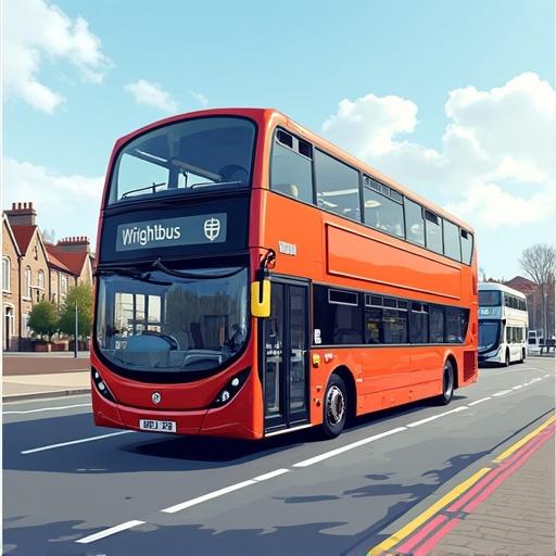 Vector illustration of a Wrightbus Pulsar single-deck bus on a city street in daylight.
