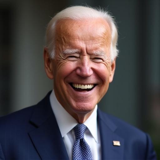 Portrait of Joe Biden. He has a wide smile. The focus is on his upper body. Natural lighting is used.