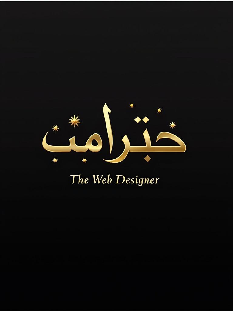 Elegant and luxurious logo for brand name 'الستار' in Arabic calligraphy. 'The Web Designer' included below. Features gold lettering with a modern flowing style. Incorporates crescent moon or star subtly. Designed with deep black or white background.