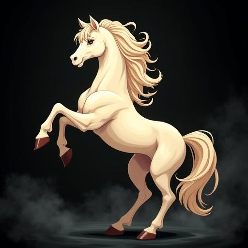 Anime-style horse rearing up against dark background swirling with black elements.