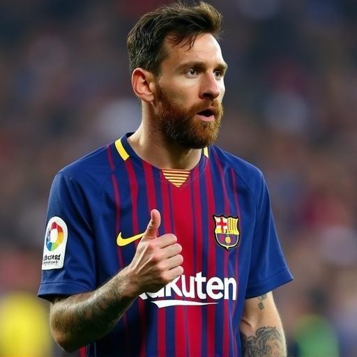 Lionel Messi in a FC Barcelona jersey with intense expression during a match