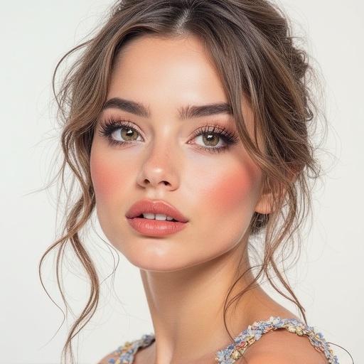 Colored pencil drawing depicts a woman with beautiful facial features and soft makeup.
