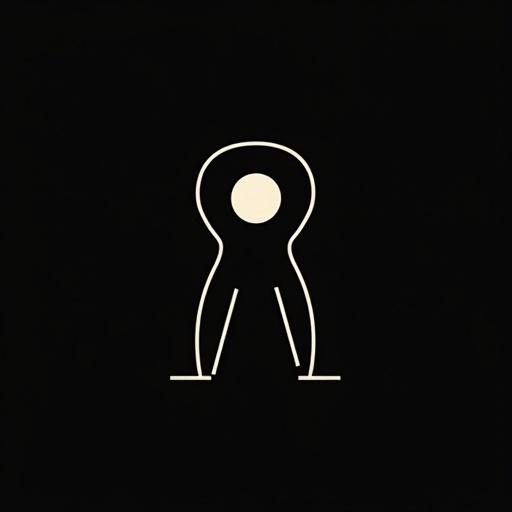 A minimalist logo design featuring a line art figure on a black background. The design embodies midcentury aesthetics with simple shapes and smooth lines. The figure shows an abstract form, symbolizing depth and intrigue.
