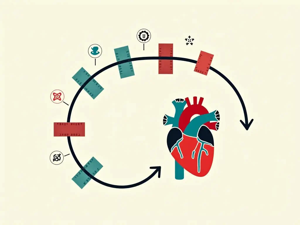 an infographic showcasing a simplified diagram of the human heart and cardiovascular system, using minimalistic design elements and clear labeling for educational purposes