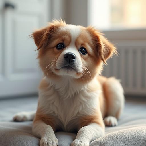 Realistic 3D dog with transparent background looking for a bone