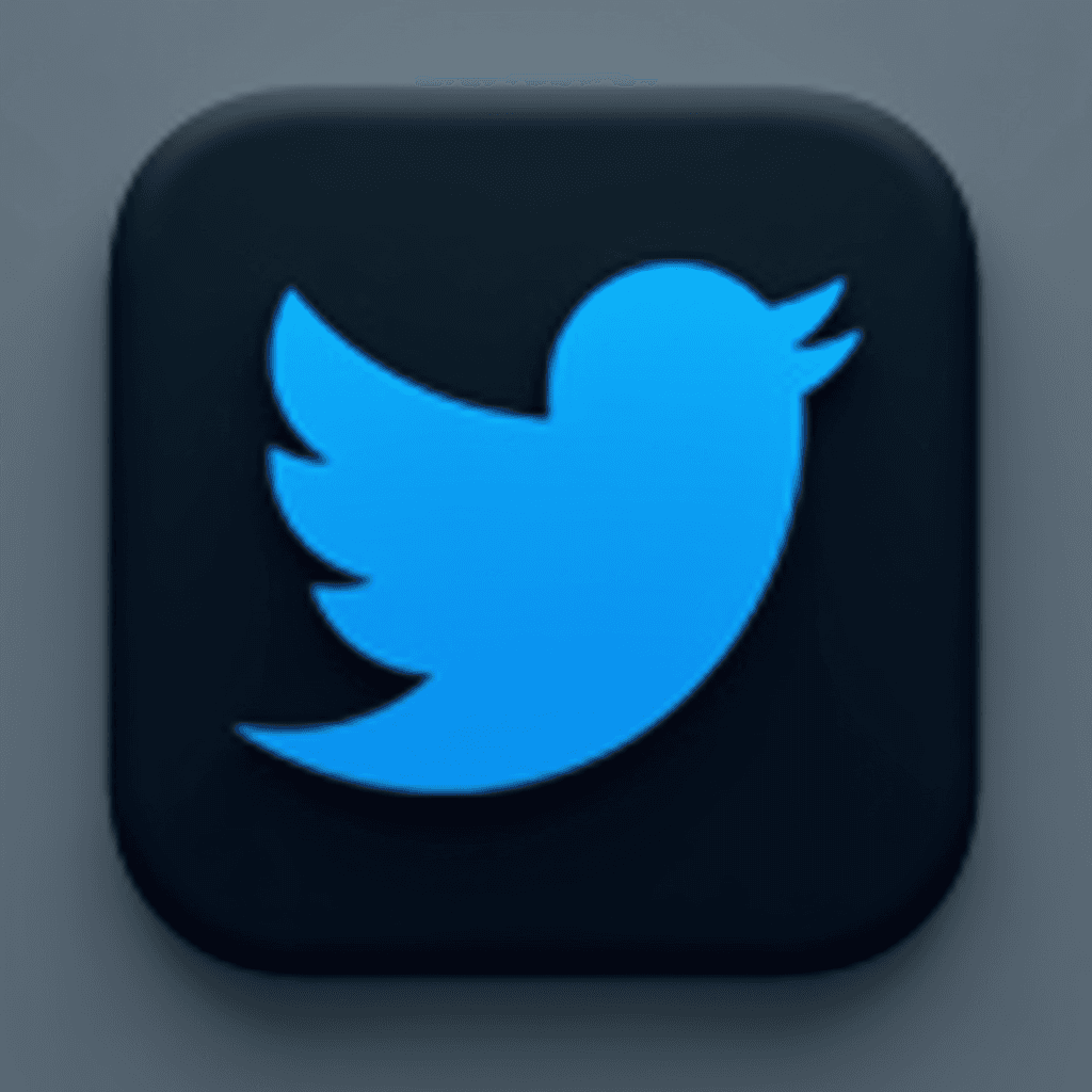 A minimalist blue bird icon on a dark background, representing a popular social media platform.