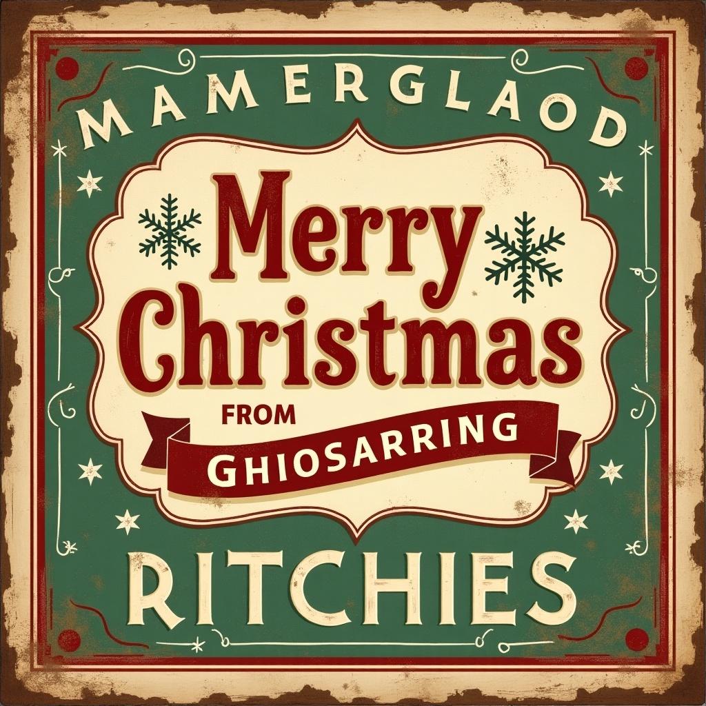 Vintage classic Christmas themed message with text stating Merry Christmas from Ritchies IGA Balnarring.