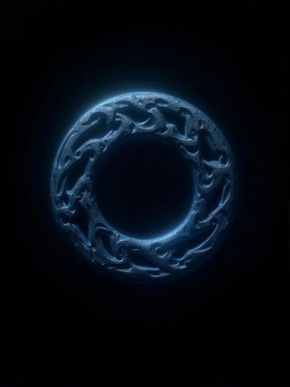 A blue metallic circle logo symbol representing magic and arcane imagery. The design features clean lines and bold forms against a black background. A high-quality fantasy style is evident in the logo's intricate details.