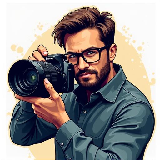 Professional logo illustration featuring a male photographer holding a camera with emphasis on text 'Arthur's View'