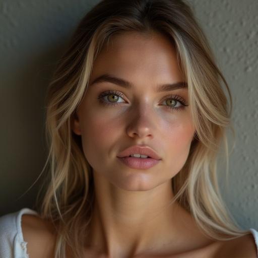 Pretty girl with an attractive look in her early 20s. Captured in close-up with soft lighting.