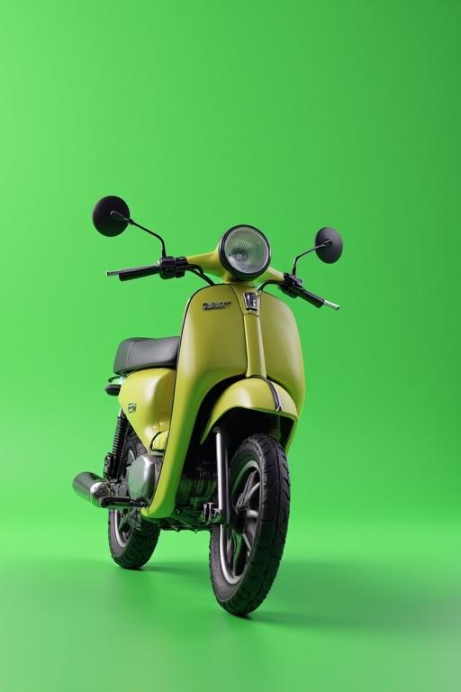 3D animated motorcycle on a green background with a Pixar style.