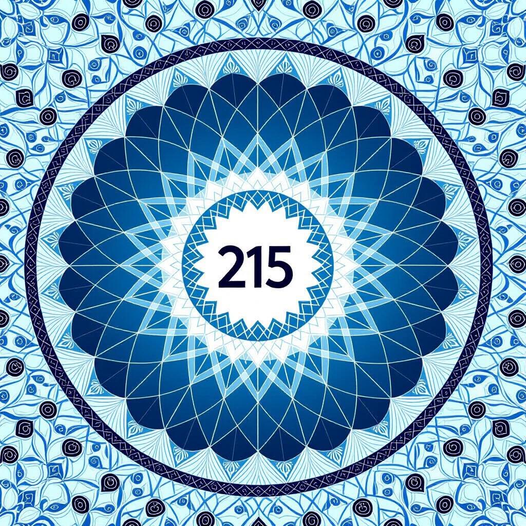 Create an artistic image related to events. Design a graphic with a central number. Use a circular pattern with intricate details. Focus on blue tones and symmetry. Include elegant shapes and lines around the central number.