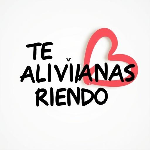 Logo design with text Te Alivianas Riendo and a heart symbol. Simple and clean style. Bright colors.