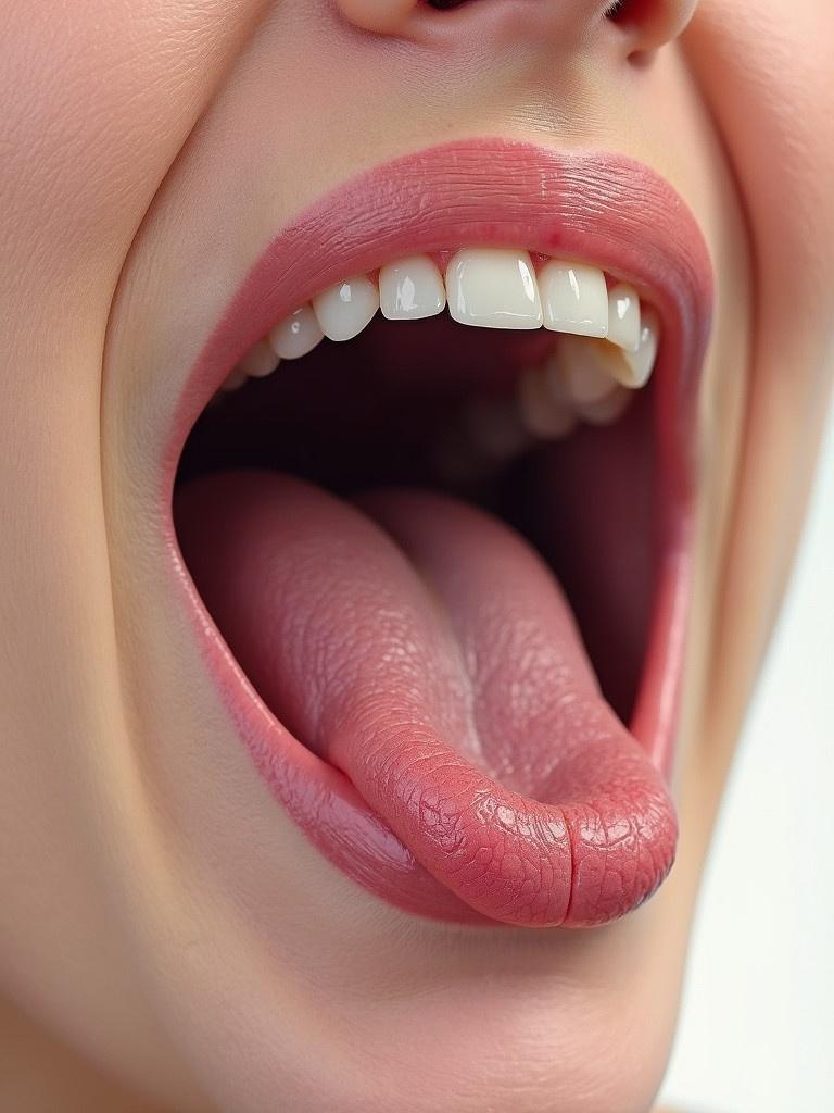 Detailed view of the human mouth. Focus on lips and texture. Soft lighting enhances features. Close-up perspective to capture details.