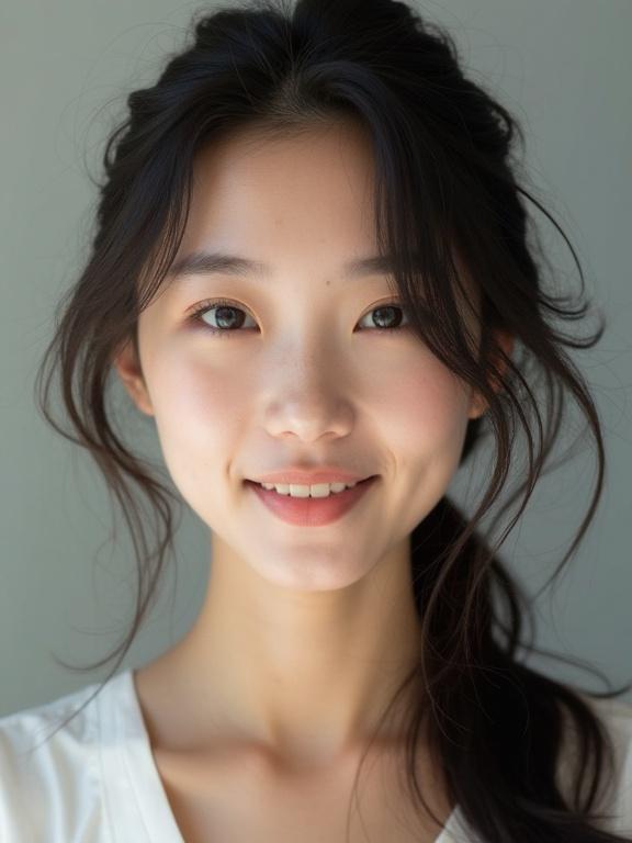 Portrait of a girl with natural beauty. Soft light illuminates her smile and facial features.
