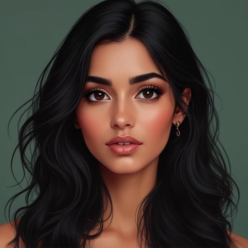 Generate an image of a Scottish-Pakistani female teacher with almond-shaped dark brown eyes, dark black hair, dark skin, full lips, and very thick eyebrows