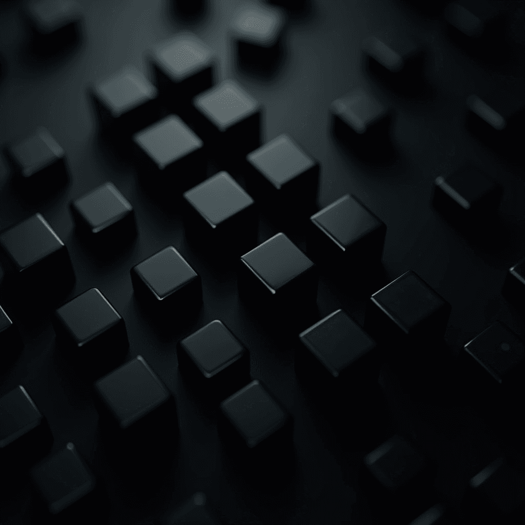 A pattern of shiny black cubes on a dark background, creating a sleek and minimalist design.