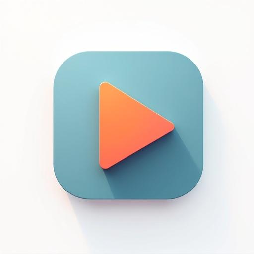 Modern minimalistic icon representing play. Rounded square button with triangle shape. Colors include orange and electric blue with gradients. Clean lines and smooth transitions.