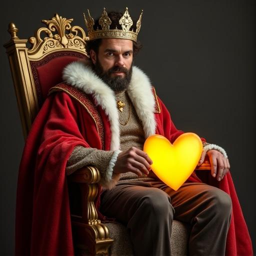 A king sitting on a throne holding a yellow heart.