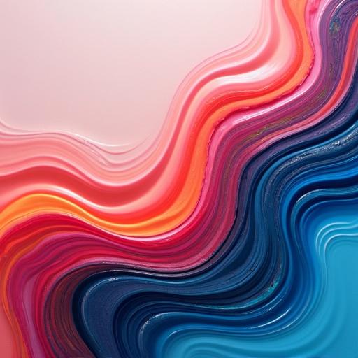 Fluid abstract art featuring vibrant tropical colors. Smooth and flowing design with waves of color. Dynamic composition showcasing color transitions and patterns.