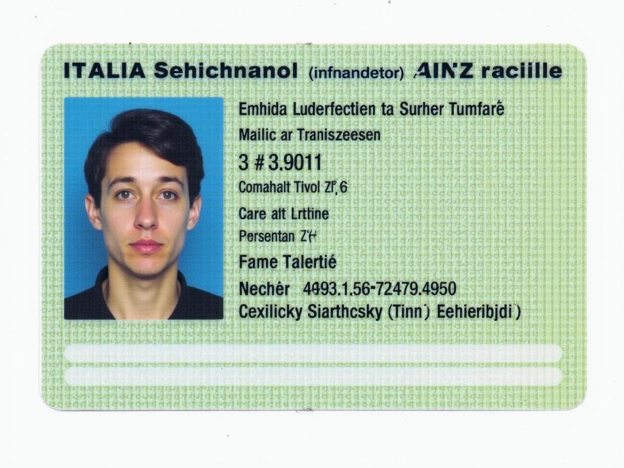 This image shows a Dutch identity card that includes a clear photographic portrait of a person. The card has various security features typical of identification documents. It follows an official format and dimensions. The primary colors are green and blue, which are commonly used in Italian documents. Personal information is displayed alongside the photo in an organized manner.