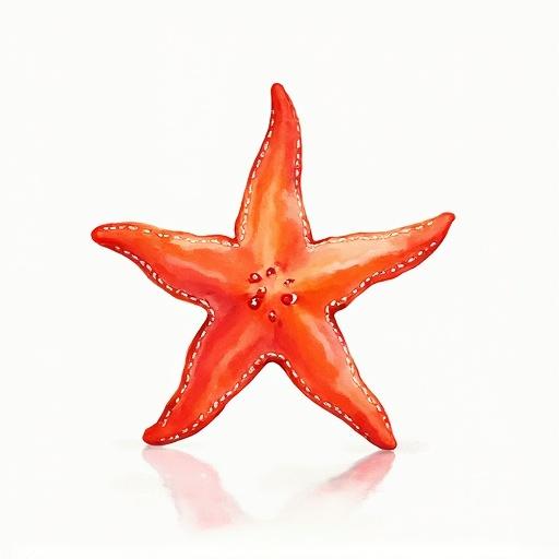 Watercolor painting of a red starfish on a blank background. Starfish is centered. Soft pastel colors used.
