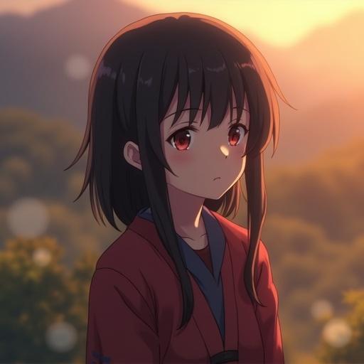 Full body portrait of a character with a calm expression facing slightly sideways. Background features blurred scenery with an ethereal atmosphere. Soft, cinematic lighting enhances mood. Aim for high detail and realistic depiction without anime style.