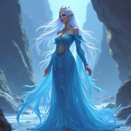 Create a low-poly 3D character model of a female Chronari from Celestian expanse MMORPG. The character has opalescent skin, swirling galaxy eyes, and flowing hair. The model should have defined anatomy and be positioned naturally with hands and feet. Focus on visual appeal and clarity for further detailing in the future.
