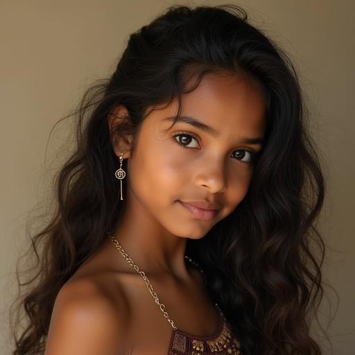 Portrait of a Tamil girl wearing jasmine flowers in hair. Traditional attire with intricate jewelry