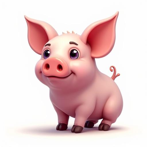 Cartoon-style pig character designed as a pet icon. Asset for ARPG use. No background or transparent background.