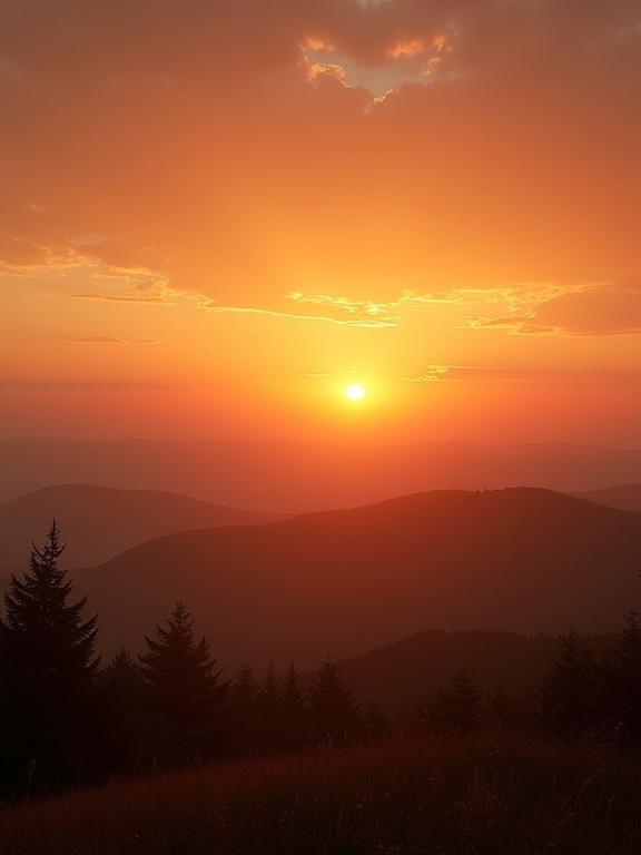 A glorious sunrise over serene landscape with first rays of sunlight illuminating horizon. A visual representation of new beginnings and hope. Cinematic and realistic look with natural lighting and high details.