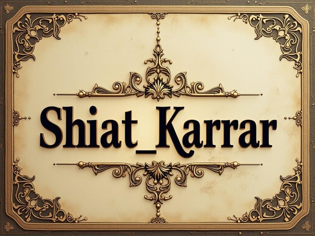 Create a profile picture that represents Shia Islam. It should have a highly religious and decorative theme. The text '٣١٣𝒮𝒽𝒾𝒶𝓉_𝒦𝒶𝓇𝓇𝒶𝓇٣١٣' should be prominently featured. Use elegant typography that conveys respect and spirituality. The background should be ornate with gold and cream colors to give a religious aesthetic. Ensure the overall feel is warm and inviting, suitable for a profile image in the religious and cultural context.