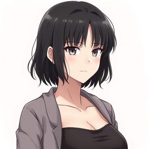 Character Clarisse from Souen no Monogatari depicted in a semi-realistic style. She has shoulder-length black hair and a soft expression. Full bust is subtly emphasized with clothing. Simple background.