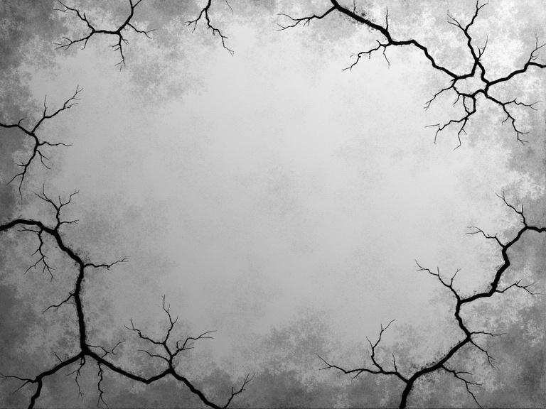 A grey cracked background with branches extending outwards from the edges. The center is mostly empty and faded. The design is abstract and grunge in style.
