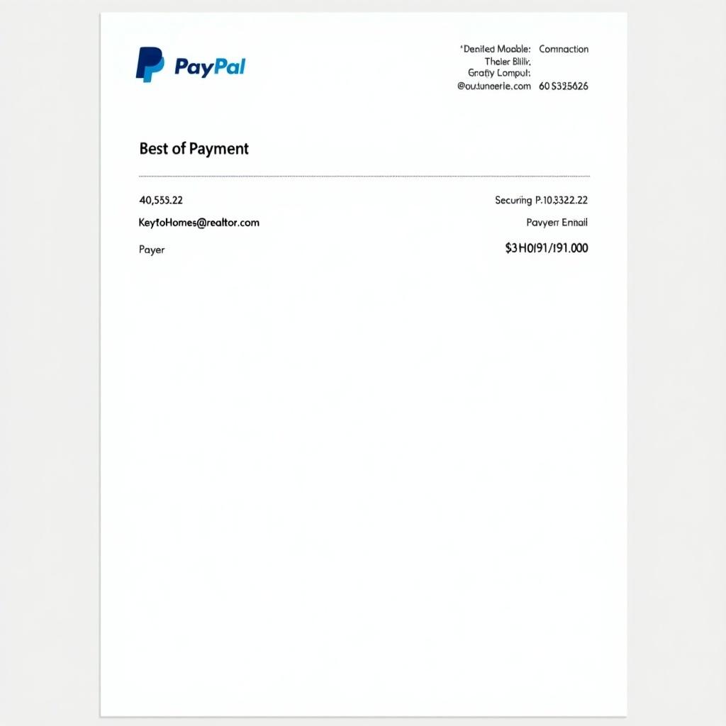 Image shows a PayPal payment receipt. Payment amount is 40,527.22 to the email KeyToHomes@realtor.com. Clean design with PayPal logo. Includes payer's name, email, and transaction number. Format is common for online payments. Provides necessary details for sender and receiver.