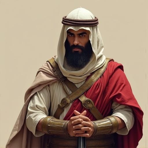 A free hands ancient Arab warrior with plain background