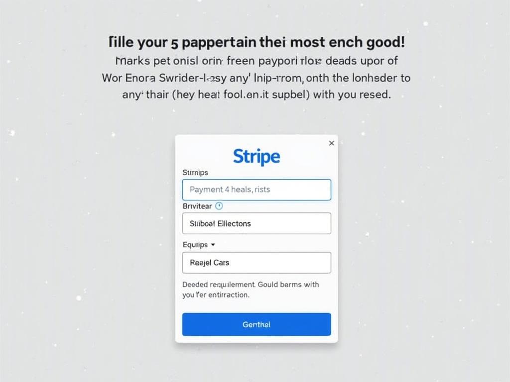 Digital interface displaying Stripe payment method. Includes fields for payment method and options.