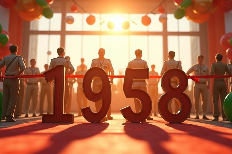 Vibrant 3D animation of a calendar flipping to January 1st. Bustling DRDO office opening ceremony. Bright sunlight streams through windows, illuminating officials cutting a ribbon. Scene filled with vivid colors of red, gold, and green decorations, captured in ultra-HD 4K, 16:9 ratio, with festive yet determined atmosphere.