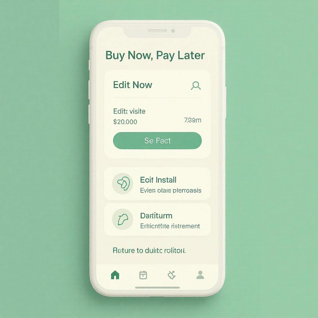 Highly detailed mockup of a buy now pay later web app. Predominately white with green accents. Minimalistic and elegant design. Features editing installments and beautiful effects.