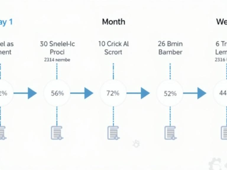 Timeline graphic illustrating progress from Day 1 to Month 6 showing effort versus results with key milestones related to content and sales.