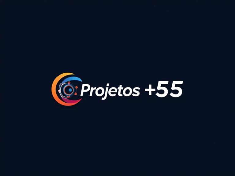 Logo for Projetos +55 brand. Modern and professional design. Represents motion and dynamics. Features a gyroscope image.