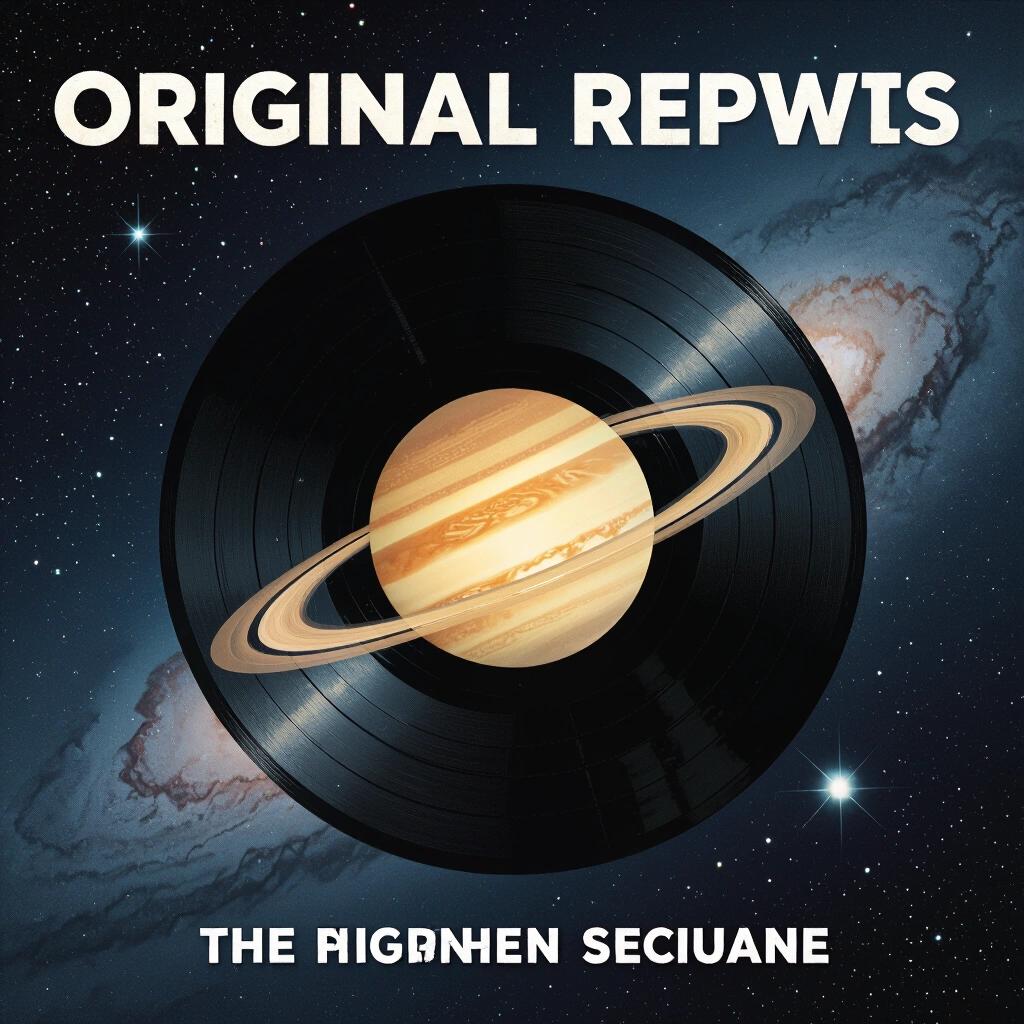 Album cover featuring a vinyl record and Saturn set against a starry backdrop. The title is displayed prominently at the top, emphasizing the cosmic theme.
