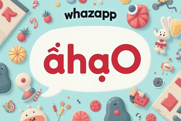 A playful banner includes the word 'whazapp' and characters 'бВ⌉lБ∣O∃Э'. The background is light blue with colorful elements like candies and toys surrounding the text.