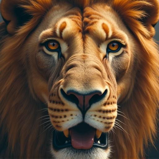 A lion holding a sign that says 'Juan León' in its mouth. The lion's face is majestic and detailed.