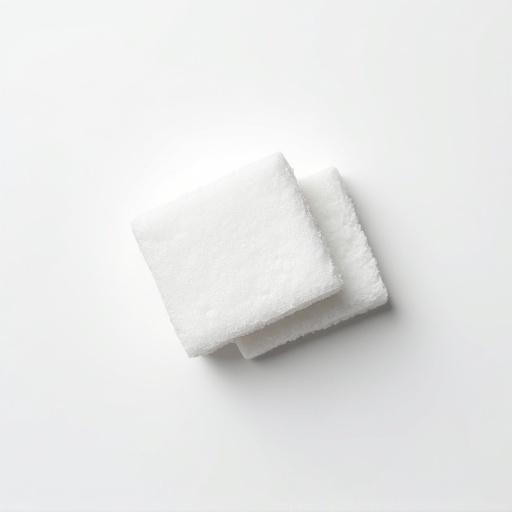 Top view of two cubes of refined sugar placed on a white background.