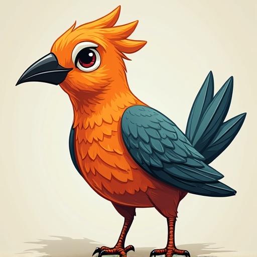 Generate a cartoon-styled bird with colorful plumage and exaggerated features.
